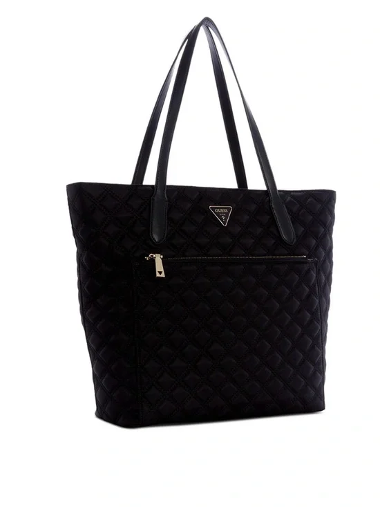 GUESS Black Quilted Tote with Front Zip Pocket - Picture 5 of 8